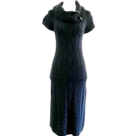 Calvin Klein Cap Sleeve Cowl Neck Cable Knit Wool Blend Sweater Dress Sz XS - Picture 1 of 7